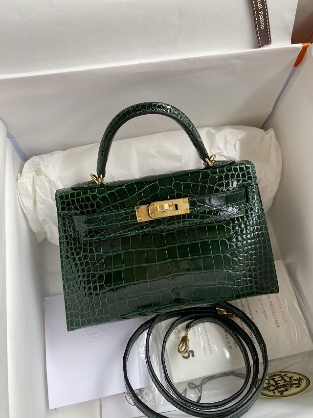 Hermes genuine crocodile leather mini kelly bag K0019 emerald