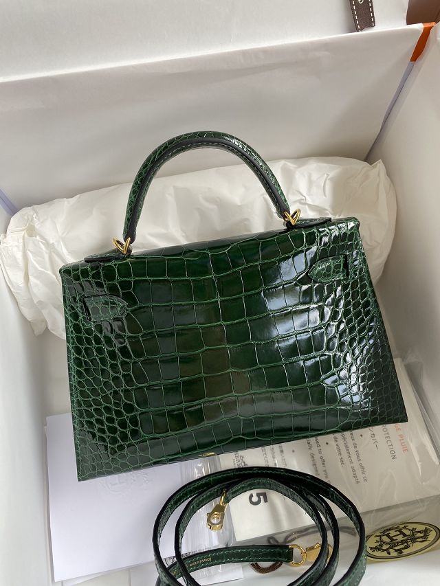 Hermes genuine crocodile leather mini kelly bag K0019 emerald