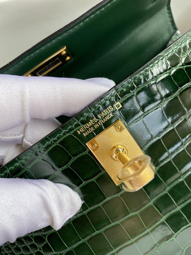 Hermes genuine crocodile leather mini kelly bag K0019 emerald