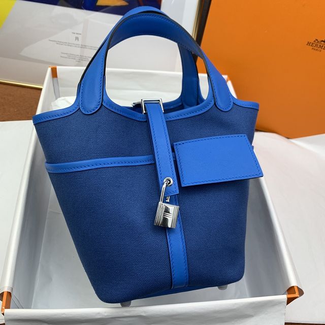 Hermes original canvas small picotin lock bag HP0018 blue