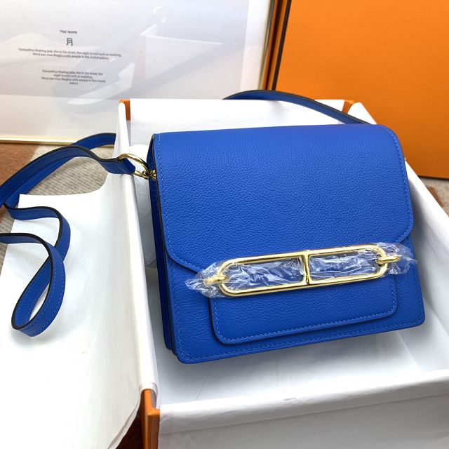 Hermes original evercolor leather roulis bag R18 blue hydra