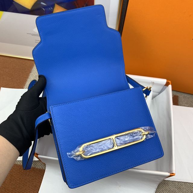 Hermes original evercolor leather roulis bag R18 blue hydra