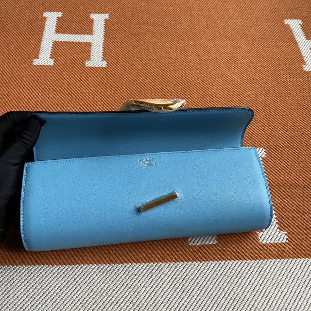 Hermes original swfit leather egee clutch E001 blue du nord 