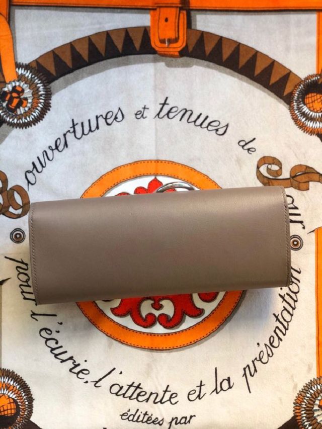 Hermes original swfit leather egee clutch E001 gris etain