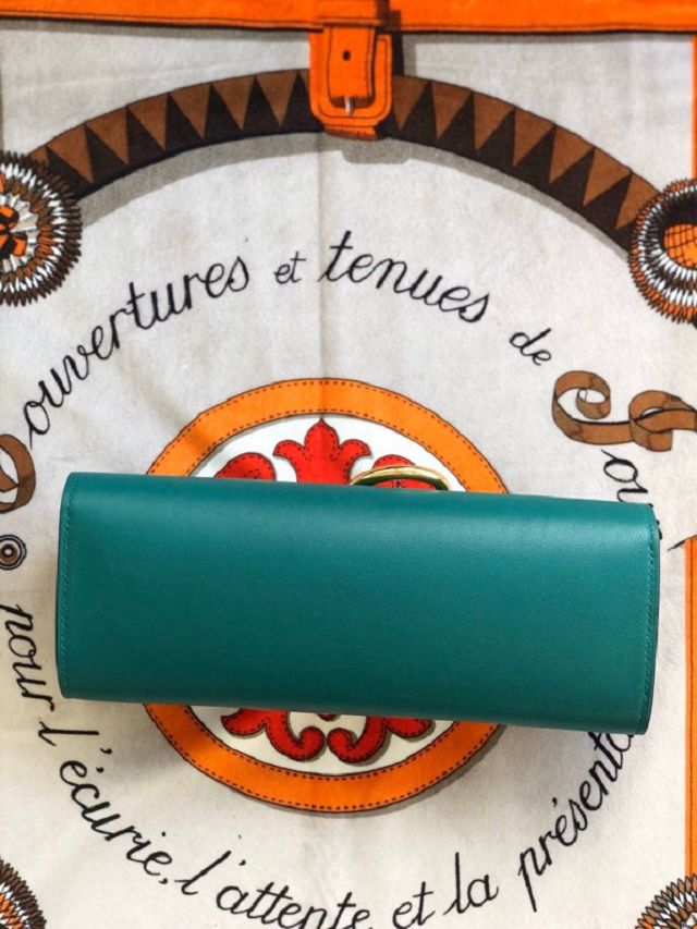 Hermes original swfit leather egee clutch E001 peacock green