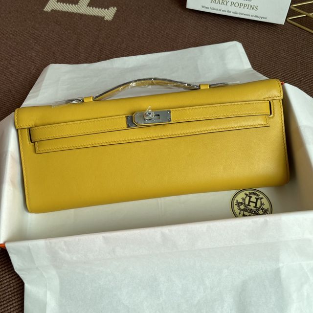 hermes original swfit leather kelly cut 31 clutch H032 amber