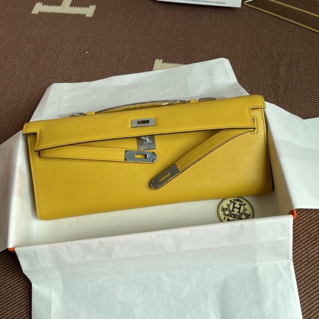 hermes original swfit leather kelly cut 31 clutch H032 amber