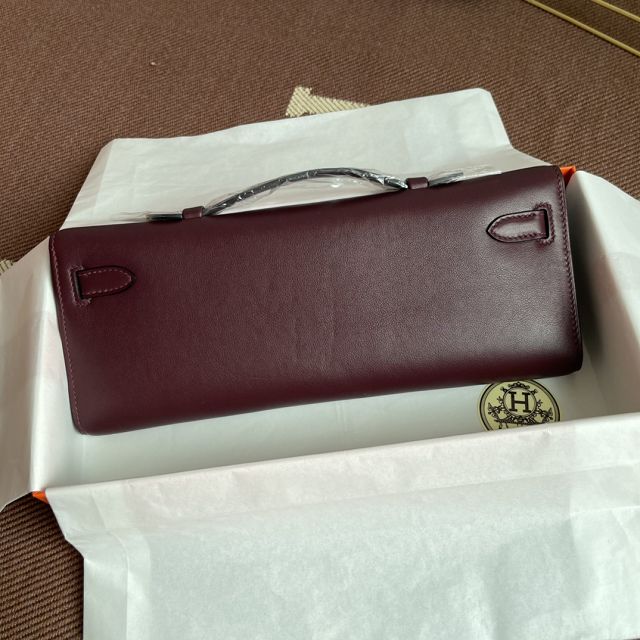 hermes original swfit leather kelly cut 31 clutch H032 bordeaux