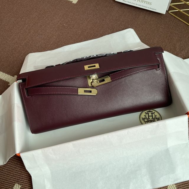 hermes original swfit leather kelly cut 31 clutch H032 bordeaux