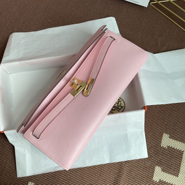 hermes original swfit leather kelly cut 31 clutch H032 light pink