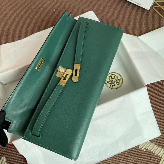 hermes original swfit leather kelly cut 31 clutch H032 peacock green