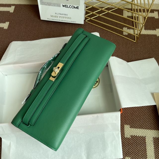 hermes original swfit leather kelly cut 31 clutch H032 vert verigo