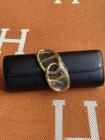 Hermes original swfit leather egee clutch E001 black