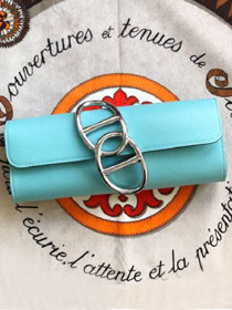 Hermes original swfit leather egee clutch E001 blue atoll