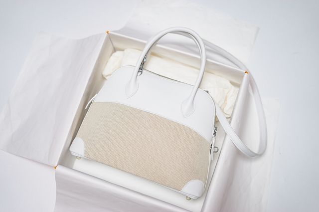 Hermes handmade original canvas small bolide 27 bag B027 white