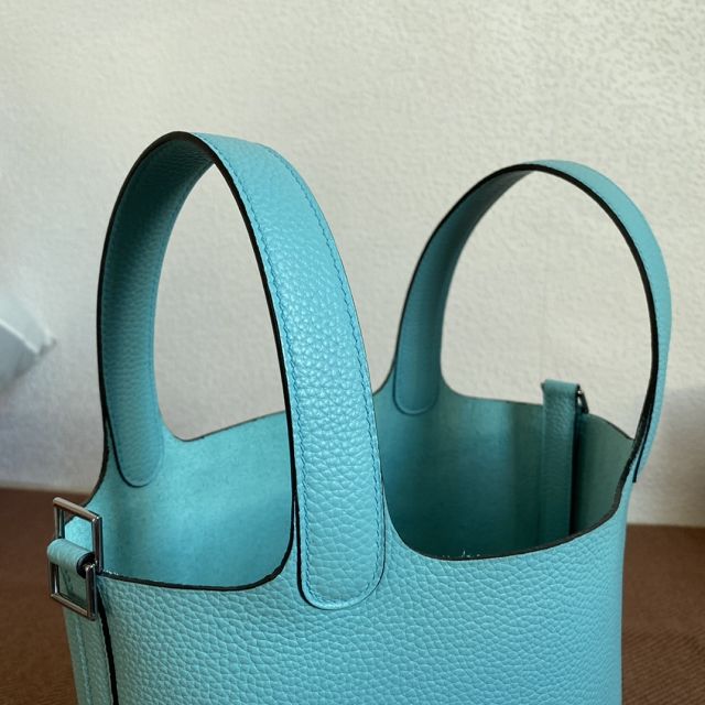 Hermes original togo leather small picotin lock bag HP0018 blue atoll