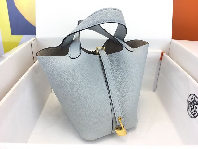 Hermes original togo leather picotin lock bag HP0022 blue brume