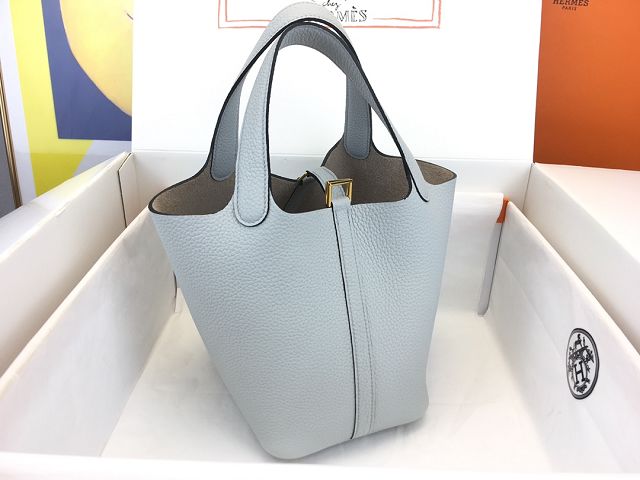 Hermes original togo leather picotin lock bag HP0022 blue brume