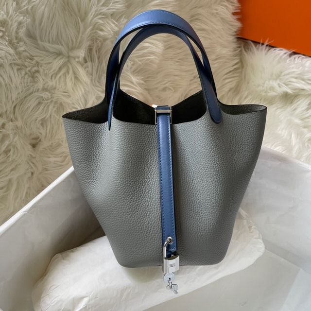 Hermes original togo leather small picotin lock bag HP0018 gris mouette