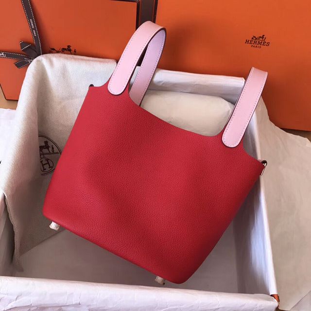 Hermes original togo leather small picotin lock bag HP0018 red&pink