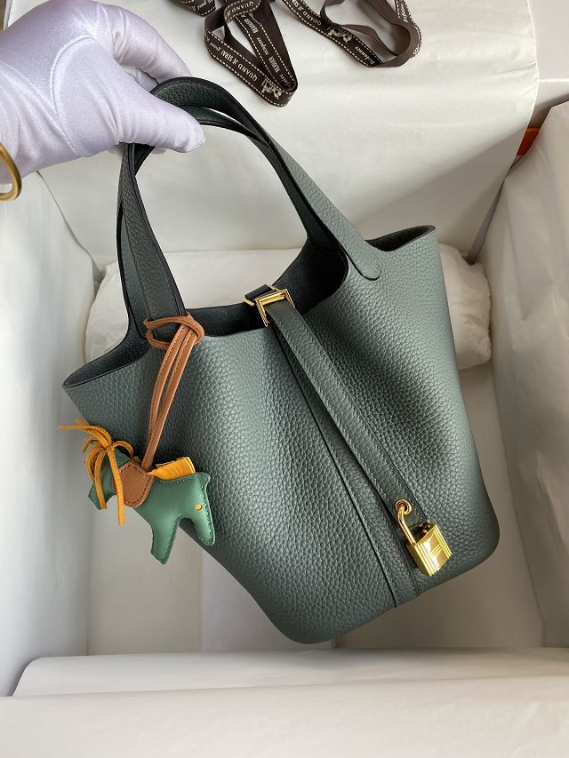 Hermes original togo leather small picotin lock bag HP0018 vert amande