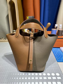 Hermes original togo leather picotin lock bag HP0022 brown&grey