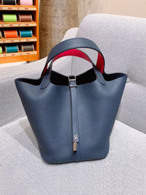 Hermes original togo leather picotin lock bag HP0022 dark blue