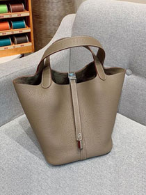 Hermes original togo leather picotin lock bag HP0022 etoupe grey