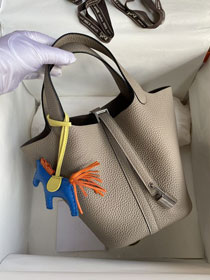 Hermes original togo leather picotin lock bag HP0022 gris asphal