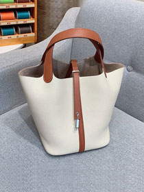 Hermes original togo leather picotin lock bag HP0022 white&brown	