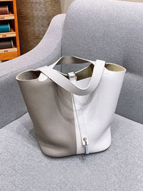 Hermes original togo leather picotin lock bag HP0022 white&grey