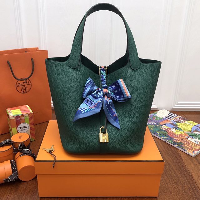 Hermes original togo leather small picotin lock bag HP0018 blackish green