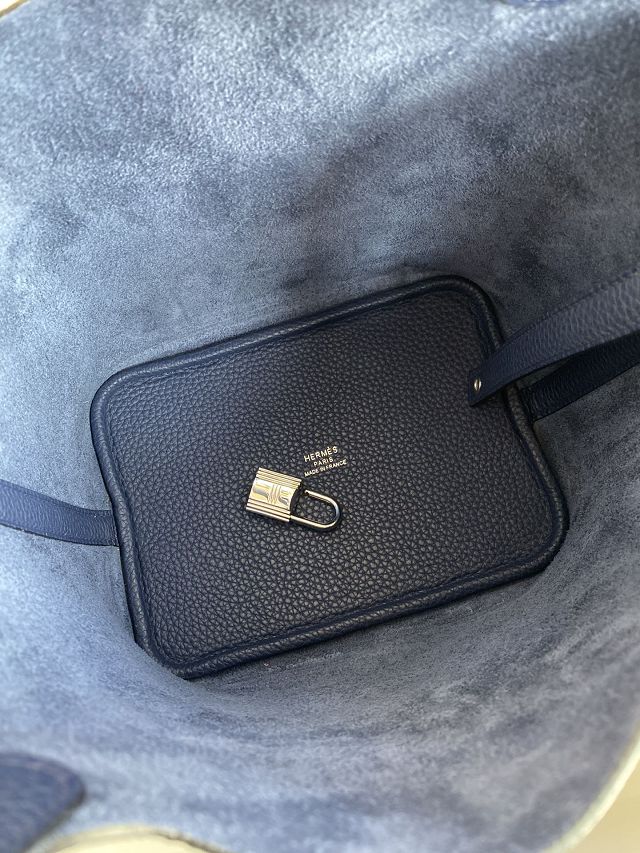 Hermes original togo leather small picotin lock bag HP0018 blue saphi