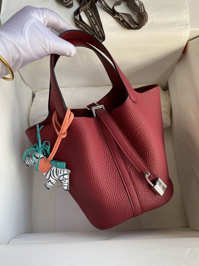 Hermes original togo leather picotin lock bag HP0022 dark red