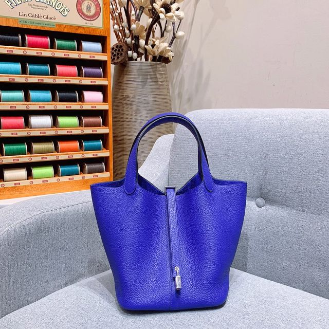 Hermes original togo leather small picotin lock bag HP0018 electric blue