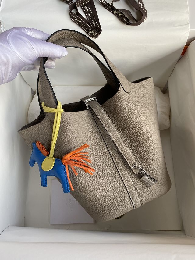 Hermes original togo leather small picotin lock bag HP0018 gris asphal