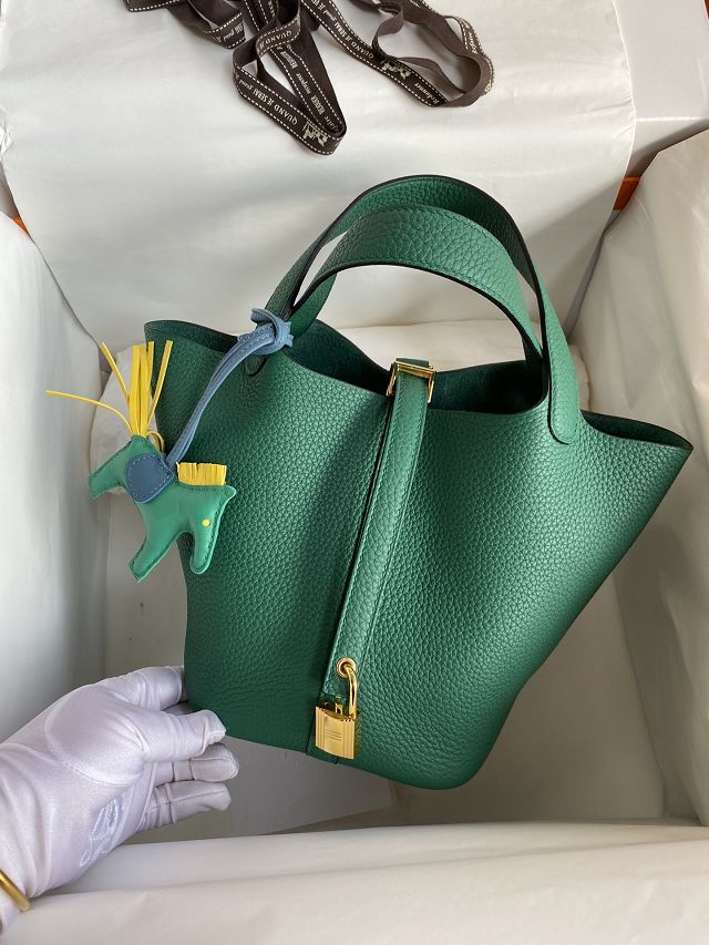 Hermes original togo leather picotin lock bag HP0022 peacock green