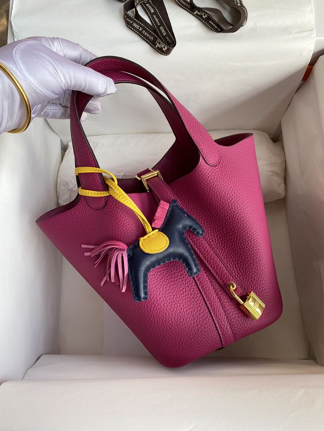 Hermes original togo leather small picotin lock bag HP0018 rose purple