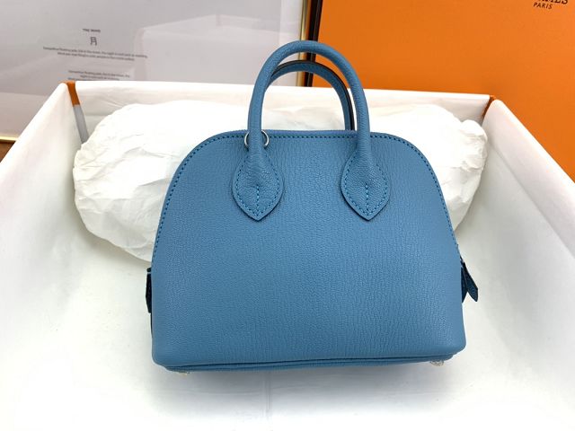Hermes original chevre leather mini bolide bag H018 blue du nord