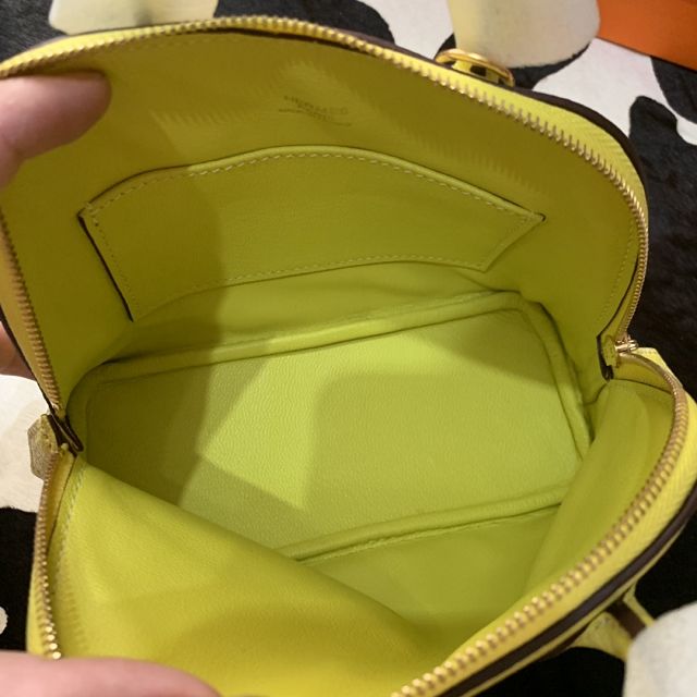 Hermes original chevre leather mini bolide bag H018 lemon yellow