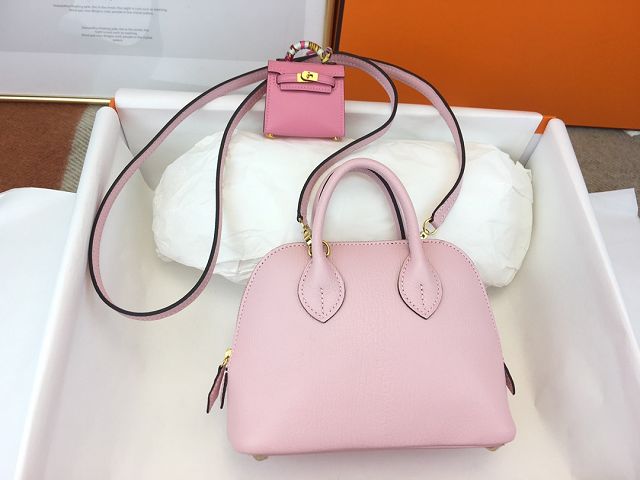 Hermes original chevre leather mini bolide bag H018 rose sakura