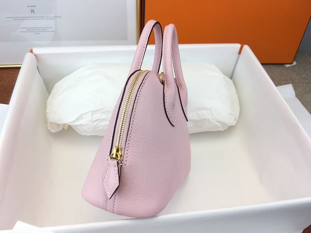 Hermes original chevre leather mini bolide bag H018 rose sakura