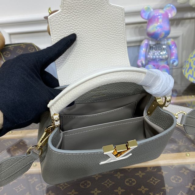 Louis vuitton original calfskin capucines mini handbag M48865 grey&white