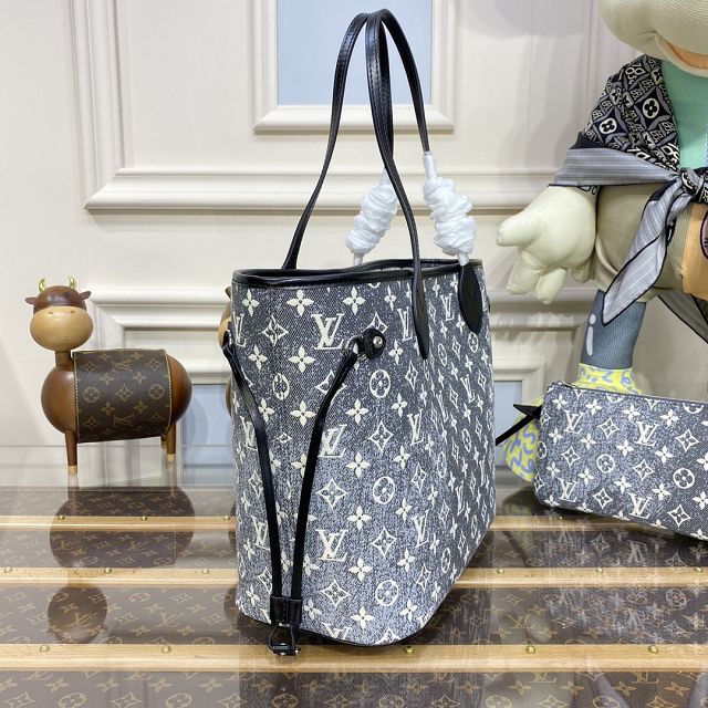 2023 Louis vuitton original denim neverfull mm M21465 grey