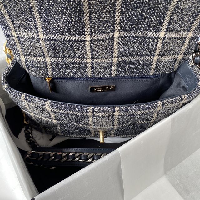 CC original tweed 19 medium flap bag AS1161 blue&grey