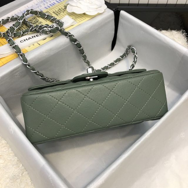 CC original grained calfskin mini flap bag A69900 khaki green