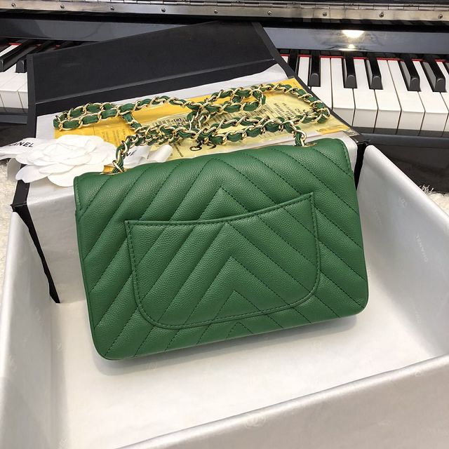 CC original grained calfskin mini flap bag A69900-3 green
