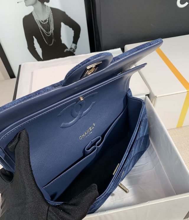 2023 CC original denim medium flap bag A01112 dark blue	
