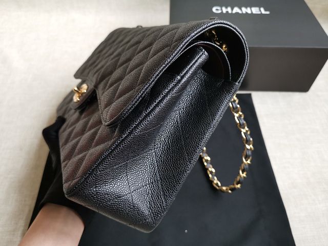 CC handmade grained calfskin large flap bag HA58600 black