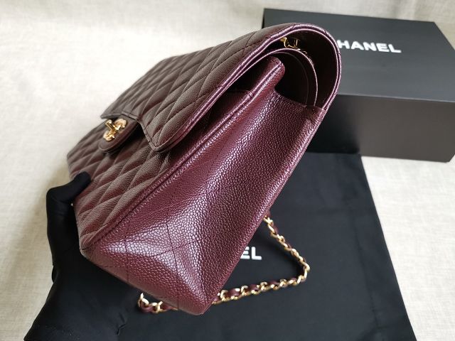 CC handmade grained calfskin large flap bag HA58600 bordeaux